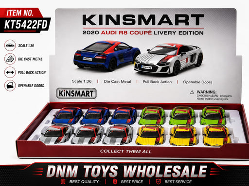Kinsmart 2020 Audi R8 CoupŽ Livery Edition Die-Cast Sports Car Set (12 PCS Assorted Colors) Ð 1:36 Scale Pull Back Collection