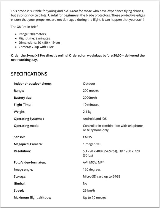 Syma X8 Pro Fpv Real Time Drone- With Camera