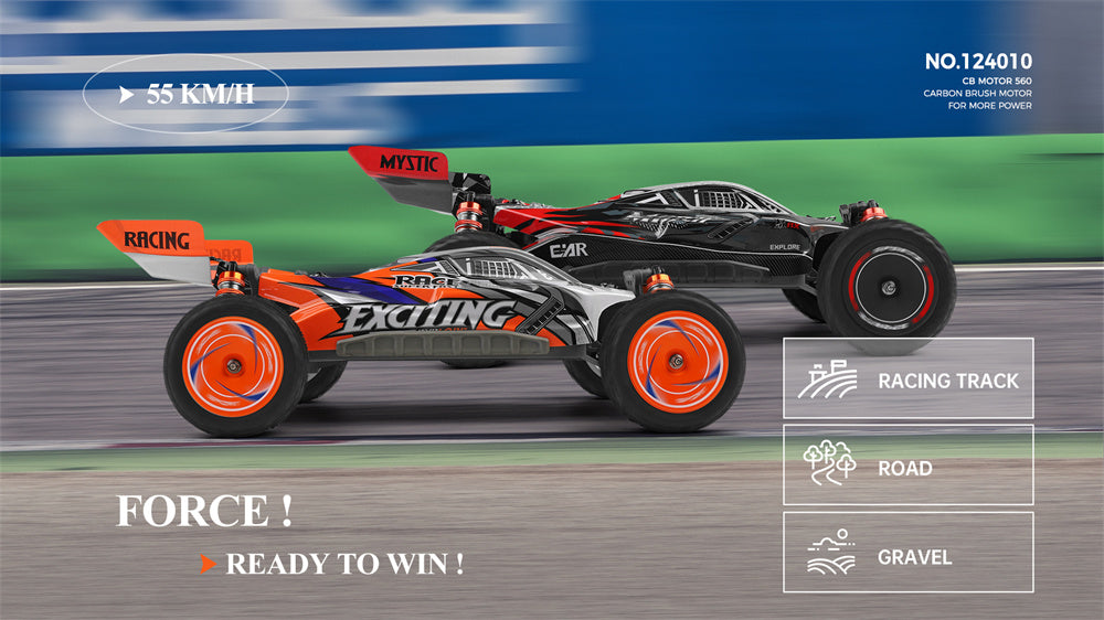 WLTOYS 124010 1:12 Scale Remote Control Car, 4WD 55KM/H High Speed RC Racing Car, 2.4Ghz OFF ROAD RC BUGGY ORANGE