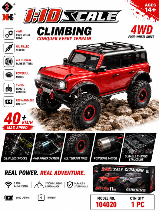 XK 1:10 Scale 4WD RC Climbing Car 40+ KM/H – High Performance Off-Road Rock Crawler