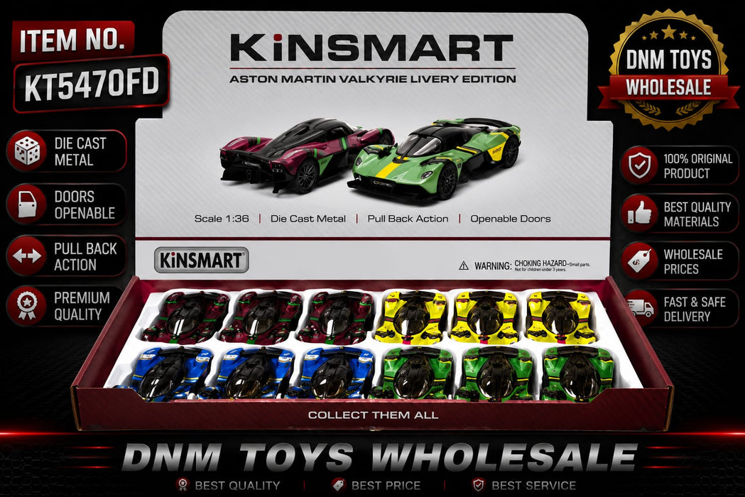 Kinsmart Aston Martin Valkyrie Livery Edition Die-Cast Model Car Display Set (12 PCS Assorted Colors) Ð 1:36 Scale Pull Back Collection