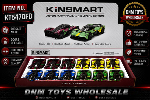 Kinsmart Aston Martin Valkyrie Livery Edition Die-Cast Model Car Display Set (12 PCS Assorted Colors) Ð 1:36 Scale Pull Back Collection