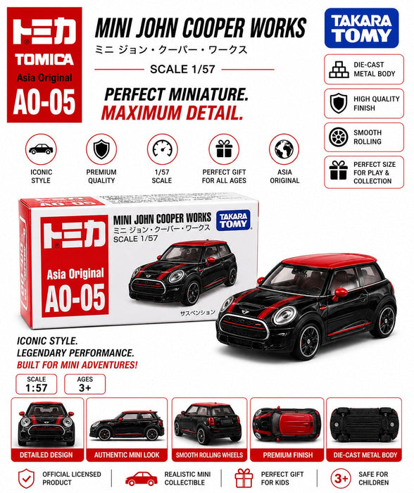 Tomica AO-05 Mini John Cooper Works Diecast Premium Toy Car Model in 1:57 Scale
