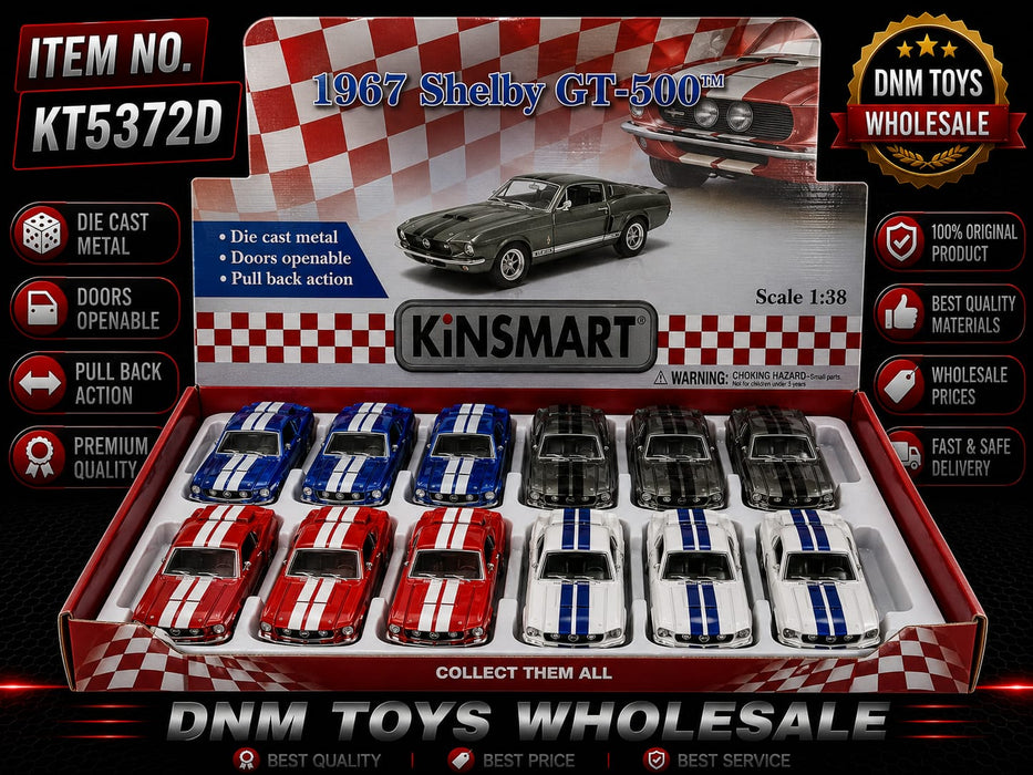 Kinsmart 1967 Shelby GT-500 Die-Cast Model Car Display Set (12 PCS Assorted Colors) Ð 1:38 Scale Pull Back Collection