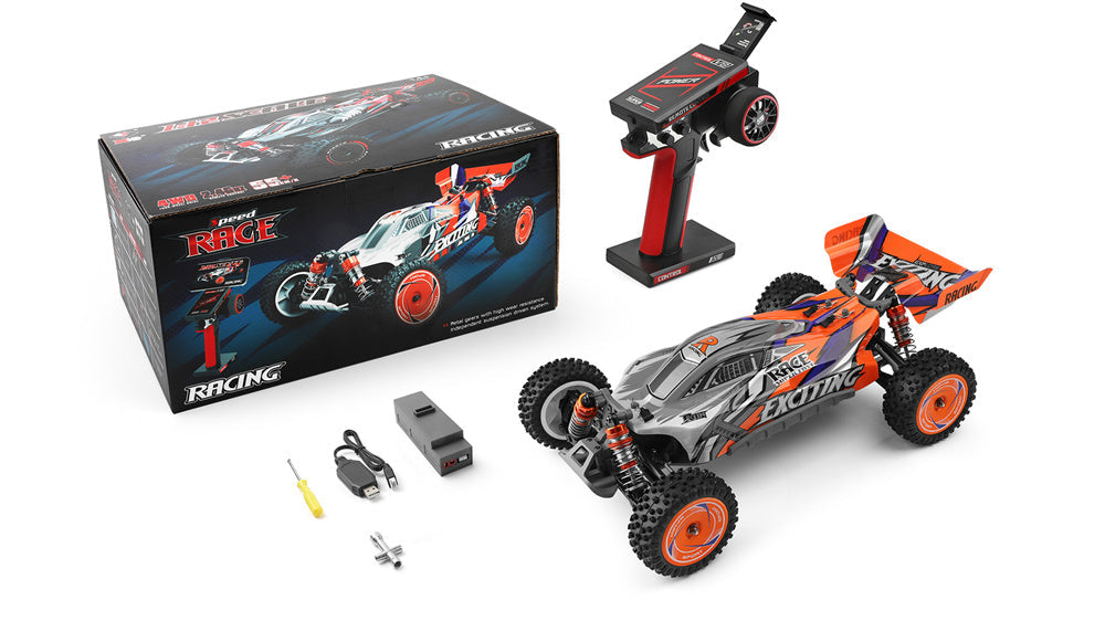 WLTOYS 124010 1:12 Scale Remote Control Car, 4WD 55KM/H High Speed RC Racing Car, 2.4Ghz OFF ROAD RC BUGGY ORANGE