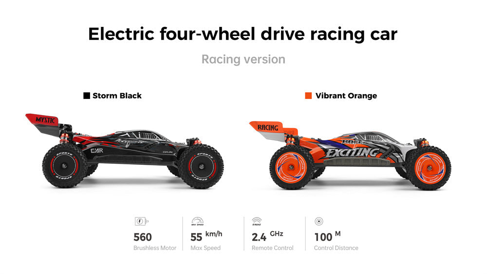 WLTOYS 124010 1:12 Scale Remote Control Car, 4WD 55KM/H High Speed RC Racing Car, 2.4Ghz OFF ROAD RC BUGGY ORANGE