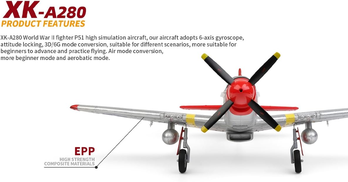 Helixsun XK A280 P-51 RC AIRPLANE, 3D/6G 2.4G 560Mm WINGSPAN