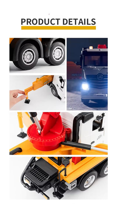 Huina 1381 1:18 11CH RC Concrete Pump Truck with 120cm Pump Arm Realistic Water Spray and Rotating Platform Construction RC Toys