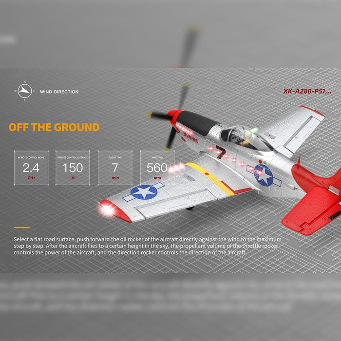 Helixsun XK A280 P-51 RC AIRPLANE, 3D/6G 2.4G 560Mm WINGSPAN
