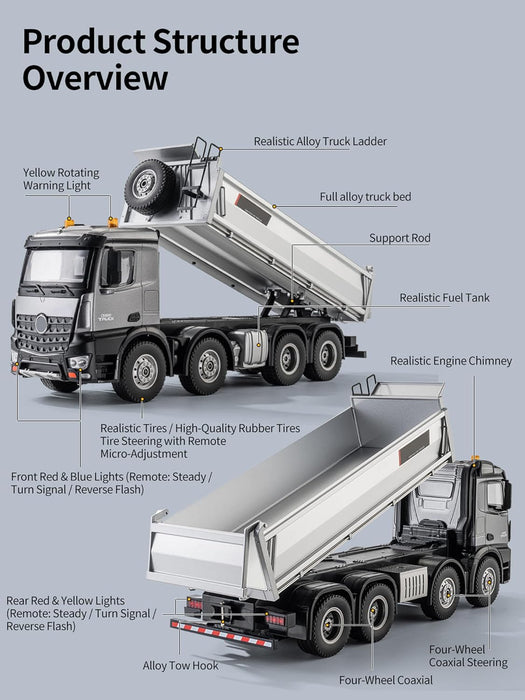 HUINA 1536PRO 1:14 PROFESSIONAL RC ALLOY DUMP TRUCK WITH 13 FUNCTIONS