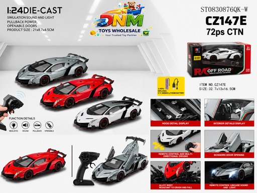 CZ147E 1:24 Scale Lamborghini Veneno RC Sports Car – Die-Cast Metal Remote Control Supercar with Scissors Doors