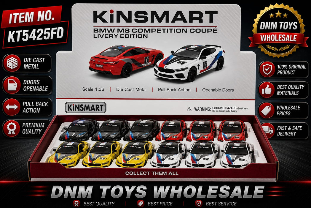 Kinsmart BMW M8 Competition CoupŽ Livery Edition Die-Cast Model Set (12 PCS Assorted Colors) Ð 1:36 Scale Pull Back Collection