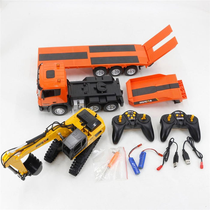HUINA 1319 1:18 PROFESSIONAL RC ENGINEERING VEHICLE RC TRACTOR TRUCK WITH EXCAVATOR & TRAILER