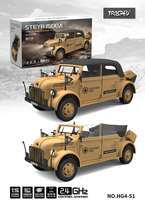 STEYR 1500A HG4-51 PRO RC MILITARY CAR 1:18 GERMAN MILITARY COMMAND VEHICLE 2.4G 4WD RTR DARK GRAY