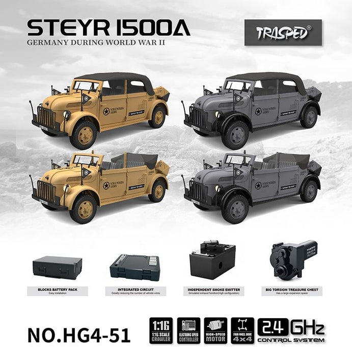 STEYR 1500A HG4-51 PRO RC MILITARY CAR 1:18 GERMAN MILITARY COMMAND VEHICLE 2.4G 4WD RTR DARK GRAY