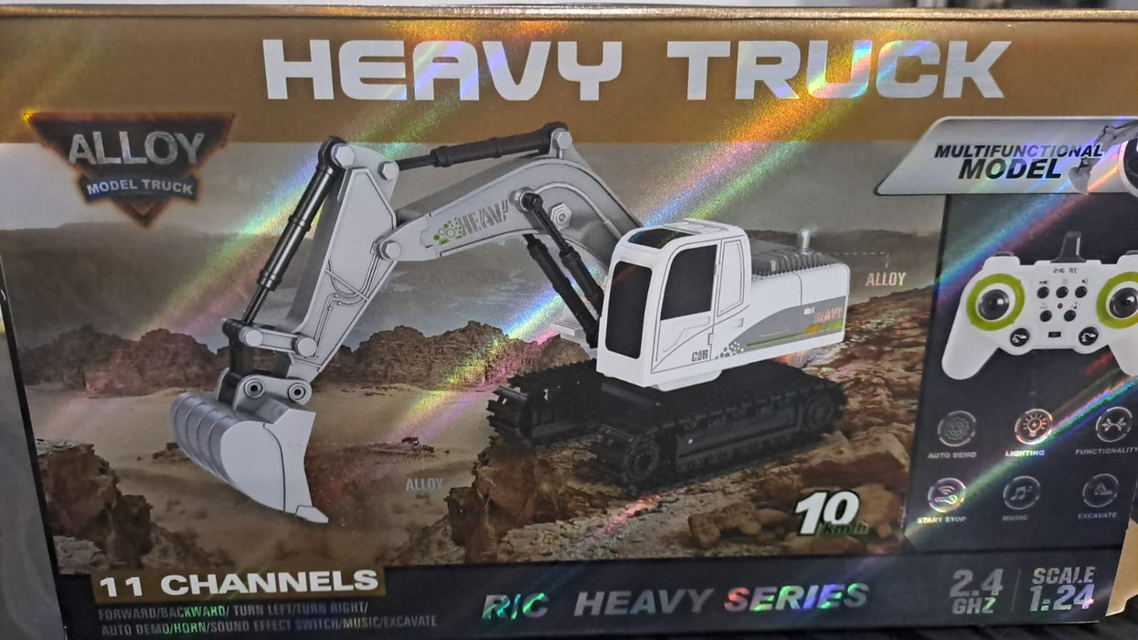 REMOTE CONTROL JCB- 11 CHANNEL METAL SHOVEL RC EXCAVATOR WITH MUSIC, 1:24 RC CONSTRUCTION VEHICLES WITH 2 BATTERIES