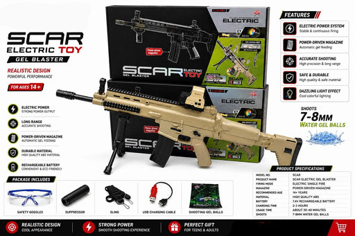 SCAR Electric Gel Blaster Toy | 7–8mm Water Gel Ball Blaster with Rechargeable Battery