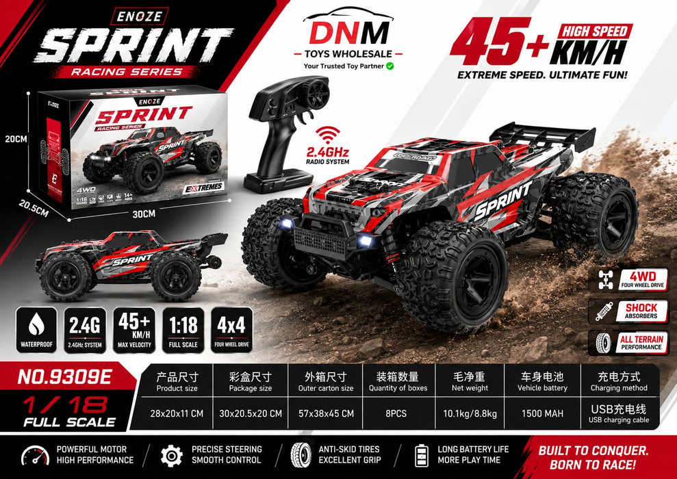 1:18 Scale 4WD High Speed 45+ KM/H RC Off-Road Racing Car with 2.4GHz Remote Control