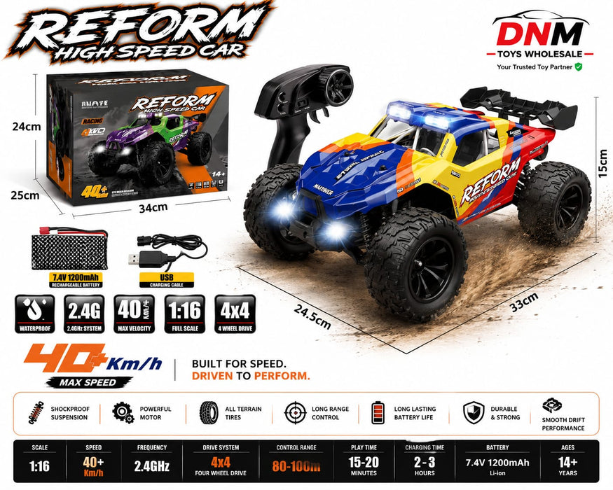 1:16 Scale RC Off-Road Racing Car 40+ KM/H High Speed 4x4 Remote Control Car with 2.4GHz Controller