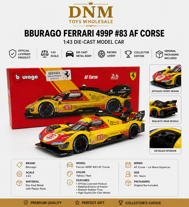 Bburago Ferrari 499P #83 AF Corse Le Mans Hypercar Ð 1:43 Die-Cast Model Car