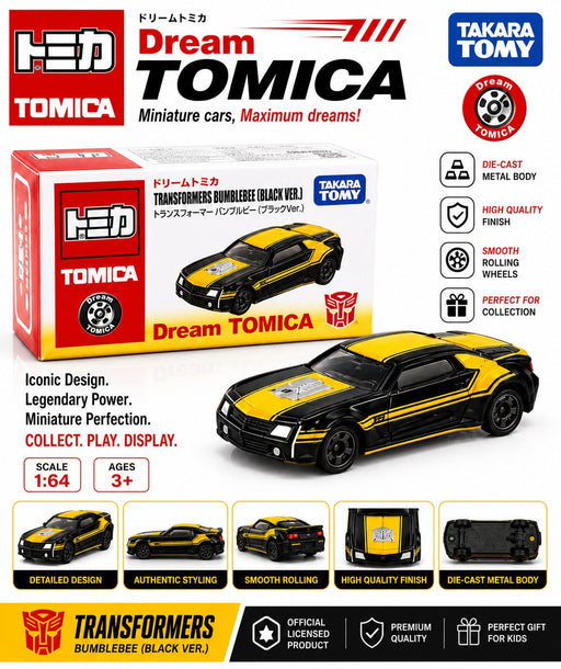 Dream Tomica Transformers Bumblebee Black Ver Diecast Premium Toy Car 1:64 Scale