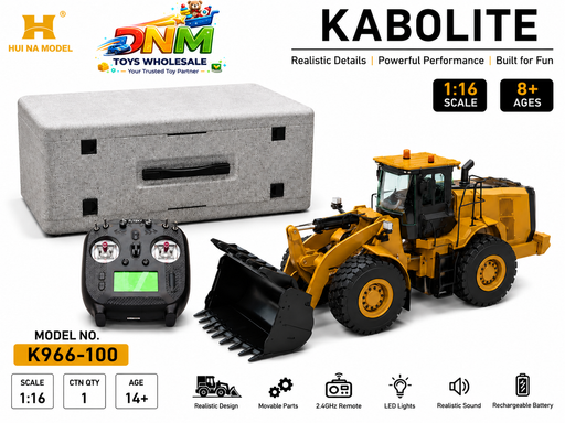 Kabolite K966-100 1:16 RC Wheel Loader – Professional 2.4GHz Full Function Construction Loader with Lights, Sound & Rechargeable Battery