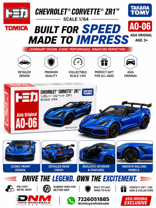Tomica AO-06 Chevrolet Corvette ZR1 Diecast Premium Toy Car Model in 1:64 Scale