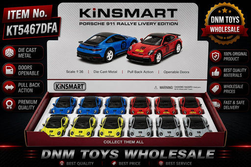 Kinsmart Porsche 911 Rallye Livery Edition Die-Cast Model Car Display Set (12 PCS Assorted Colors) Ð 1:36 Scale Pull Back Collection
