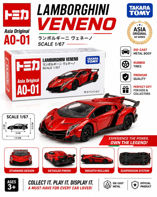 Tomica AO-01 Lamborghini Veneno Diecast Premium Toy Car Model in 1:67 Scale