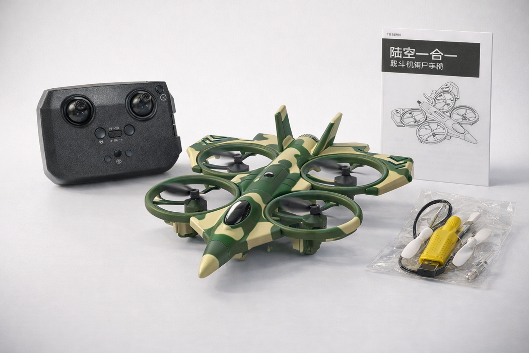 COMBINATION OF LAND AND AIR 2-IN-1 RC FLYING CAR DRONE WITH OPTICAL FLOW HOVER, 360° ROTATION & HEADLESS MODE BLUE