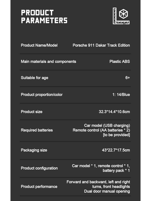 RASTAR PORSCHE 911 DAKAR 10131 RC CAR 1/14 SCALE (WHITE & BLUE)