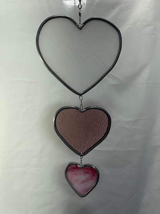 3 Hearts Spinning Suncatcher Made from Leadlight.