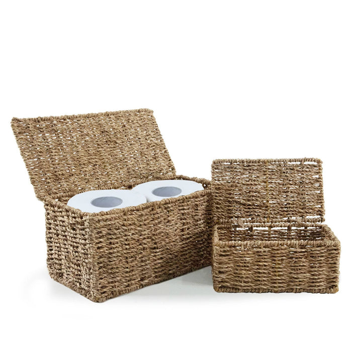 Set of 2 Seagrass Rectangle Storage Boxes with Lid